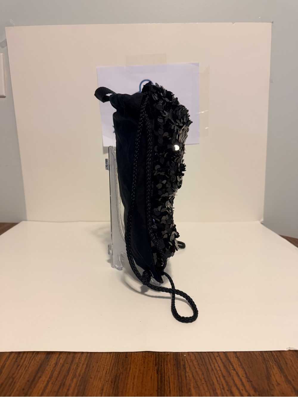 Black Sequined Drawstring Backpack - Picture 5 of 7